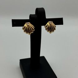 14k solid yellow gold Shell Stud Earrings 0.3 CTW