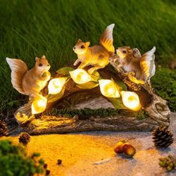 Solar Garden Statues Cute Squirrel Figurine Lights for Outside, Yard Decorations Outdoor, Garden Decor Unique Birthday Housewarming Gifts for Mom, Wom