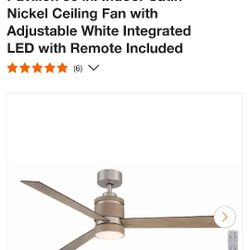 Hampton Bay 56" Pavilion Led Ceiling Fan With Remote In Satin Nickel