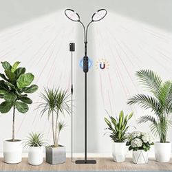 Brand New Dual Head Grow Light for Indoor Plants, Full Spectrum Floor Standing Plant Light, Remote Control & 4/8/12/18H Timer, 3 Modes 10 Dimmable Lev