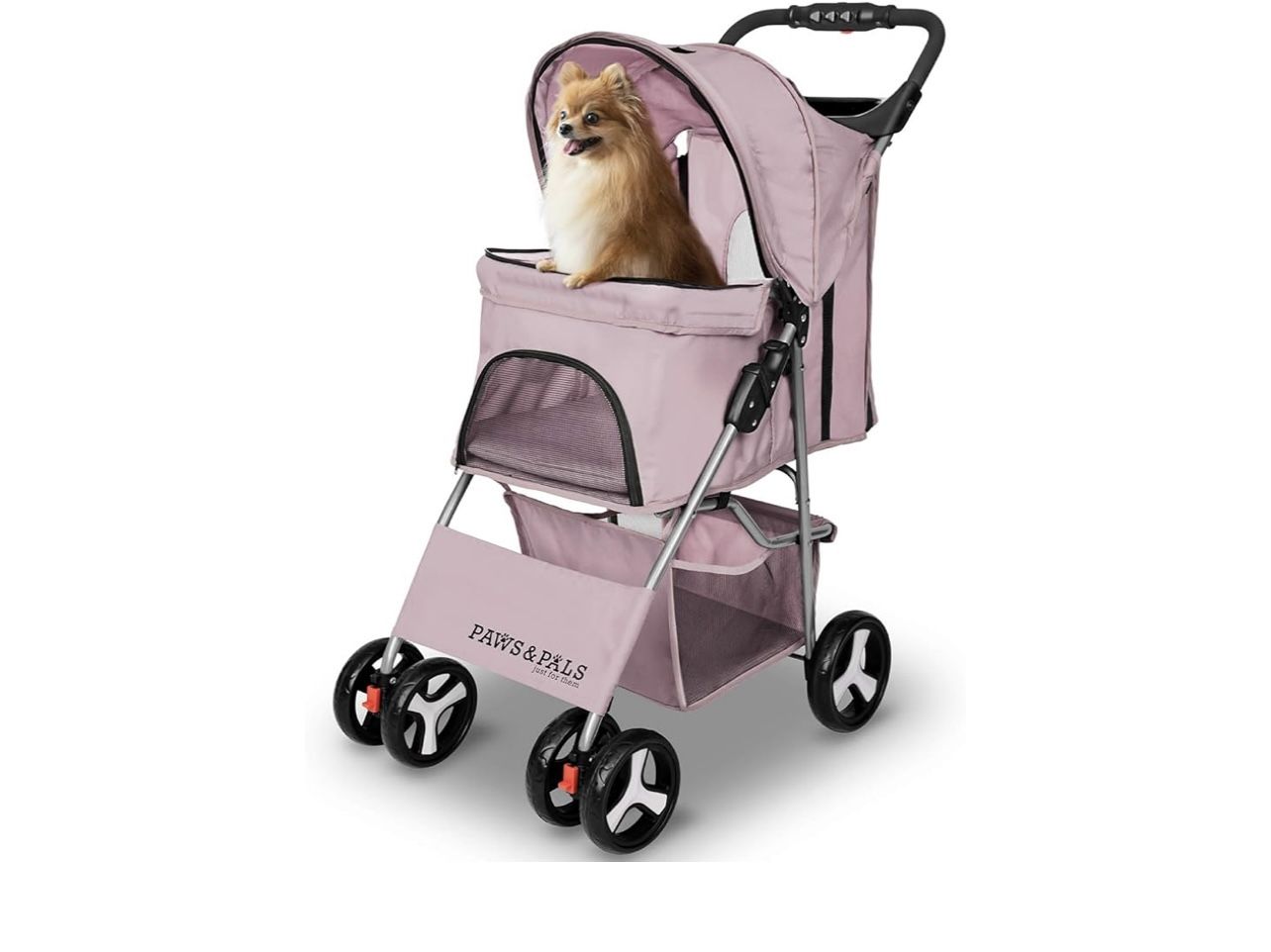 Paws & Pals 4 Wheeler Elite Jogger Pet Stroller Cat/Dog Easy to Walk Folding Travel Carrier, Pink