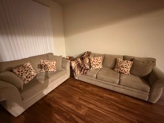 Beige Fabric Sofa Set – 2 Piece w/ accent pillows