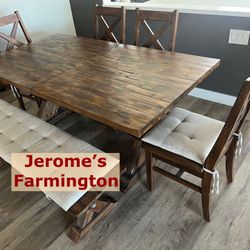 Jerome’s Farmington 6pc Dining Set: Table, Bench, and 4 Chairs
