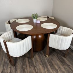 NEW - Wooden Dining Table + 4 Wooden Linen Chairs