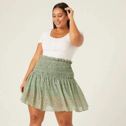 Plus Size Olive Floral Skirt