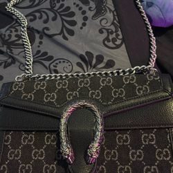 Gucci Black & Gray Dionysus GG MINI Chain BAG