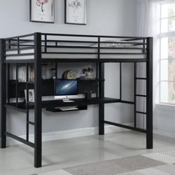 Full Workstation Loft Bed With Mattress Black /// Financing Available 