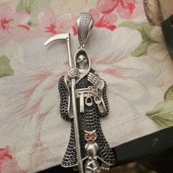 925 Silver 3inch Tall Grimreaper Pendant 