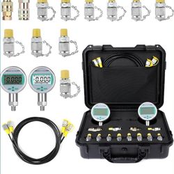 80M Digital Hydraulic Pressure Test Kit, Max 11603PSI/80Mpa 2 Digital Pressure Gauges, 10 Test Couplings, 2 Quick Connectors, 2 Long Test Hoses(6.7ft)
