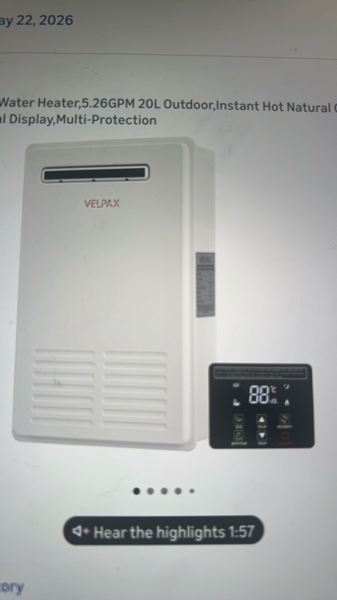 New natural gas tankless water heater by VELPAX5.2 6GPM 20 L outdoor instant hot natural gas water heater with Fahrenheit digital display multi protec