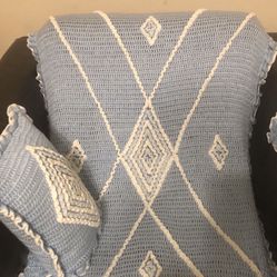 Handmade Crochet Blanket With Two Pillows Cover 