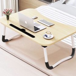 Laptop Bed Table, Breakfast Tray with Foldable Legs, Portable Lap Standing Desk, Notebook Stand Reading Holder for Couch Sofa Floor White