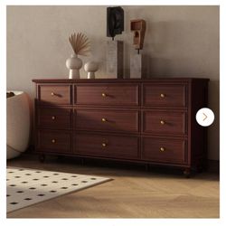 9-Drawer Red Brown Wooden Chest of Drawers, Modern European Style (63 in. W x 31.5 in. H x 15.7 in. D)