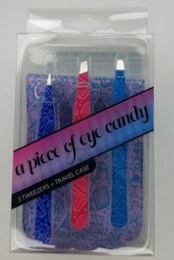 Tweezers Travel Case A Piece of Eye Candy 3 Flat Pointed Slant Tip Tweezer NEW