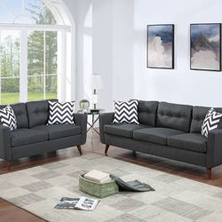 Brand New Black Retro Style Sofa & Loveseat 
