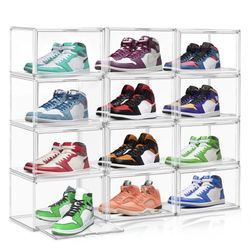 EDS FAM 10 Pack Shoe Box Organizer Clear Plastic Stackable Shoe Boxes with Magnetic Lid Acrylic Display Case Shoe Containers for Entryway,Sneaker Stor