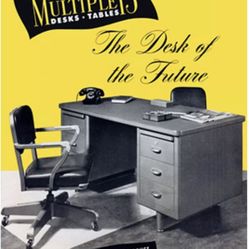 VINTAGE MID-CENTURY STEEL TANKER DESK-ORIGINAL CONDITION $650. (pick up only)