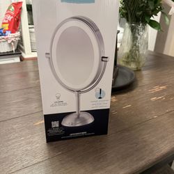 Double-Sided LED Lighted 1x/7x Magnification Vanity Mirror, Satin Nickel