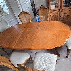 Wooden dining set with a table