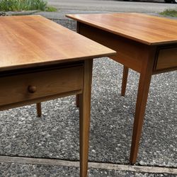 2 Teak Wood End Tables Scandinavian 1-Drawer Fine Construction Solid