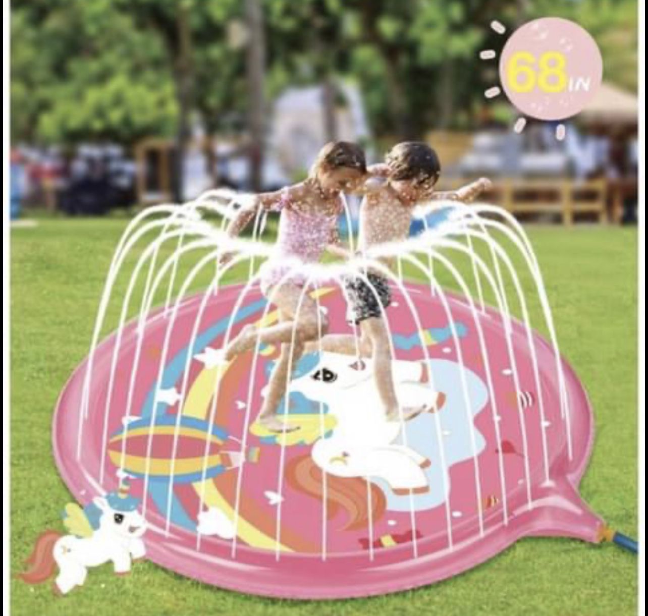 68” Splash Play Mat for Girls, Sprinkler Pad for Kids Toddlers Backyard Outdoor Play-Unicorn, Pink