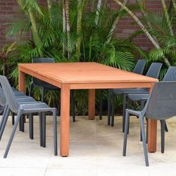 Brand New 11 Piece Rectangular Table With Stackable Grey Chairs Patio Dining Set | Ideal Furniture Set For Outdoor
