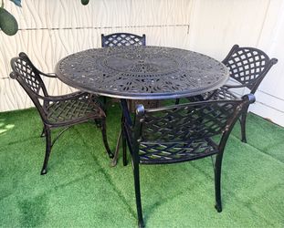 5pc Hanamint Heavy Cast Aluminum Outdoor Patio Dining Table Set