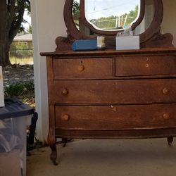 Antique Wooden Dresser w/ Rotating Mirror 