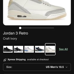 Jordan 3 Retro Craft Ivory Size 10.5 