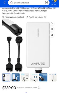 Ampure Go 2 Level 2 EV Charger – 32 Amp, NEMA 14-50 Plug, 20ft Cable, NACS Connector, Portable 