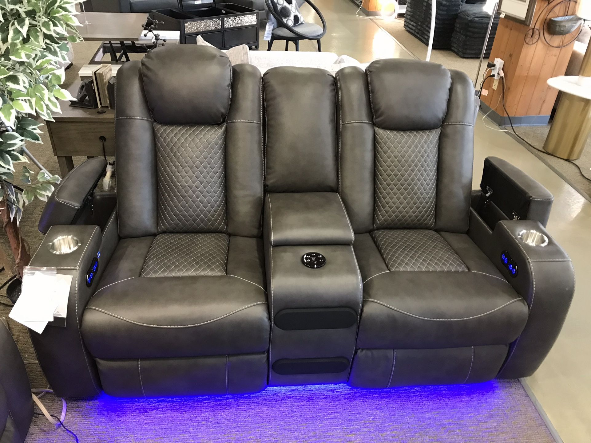 Power Reclining Loveseat With Bluetooth Speakers LED Lights, Storage Arms