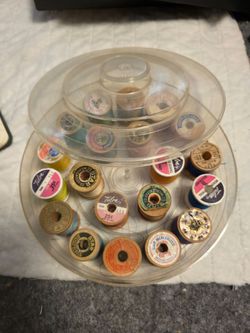 Vintage Wooden Thread Spools with Carousel Organizer. 0901306