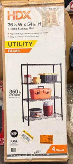 HDX 36” W/ 54” H. HDX Four tier shelving unit