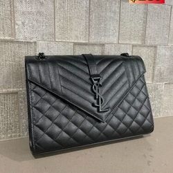 Saint Laurent Envelope Triquilt Wallet on Chain Bag Grain de Poudre Leather NEW