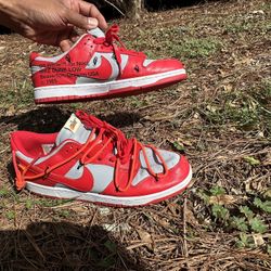 Nike Dunk Low Off-White University Red sneakers. 