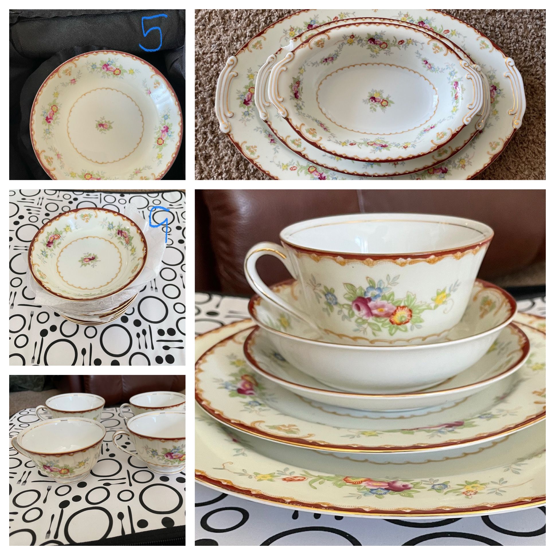 59 Piece Vintage Kongo Hand Painted China With Fine Storage Containers
