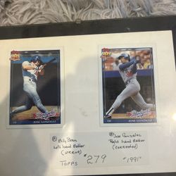 1991 Topps #279 Error & Corrected Card Set – Billy Bean / Jose Gonzalez – Rare MLB Misprint