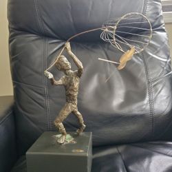 Bronze Boy With NET Catching Butterfly Sculpture Curtis Jere 