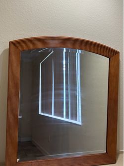 Vintage Arched Wood Mirror (34" x 33") – Ribbed Boho Style