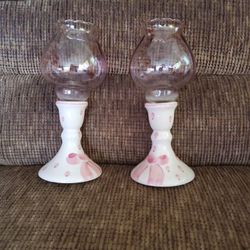 Ceramic And Glass 9" Candle Holders