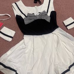 New small white sailor pleated dress costume cosplay lingerie emo pin up mini