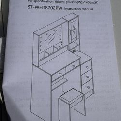 35.4" Makeup Vanity Desk with Charging Station, White Makeup Dressing Table