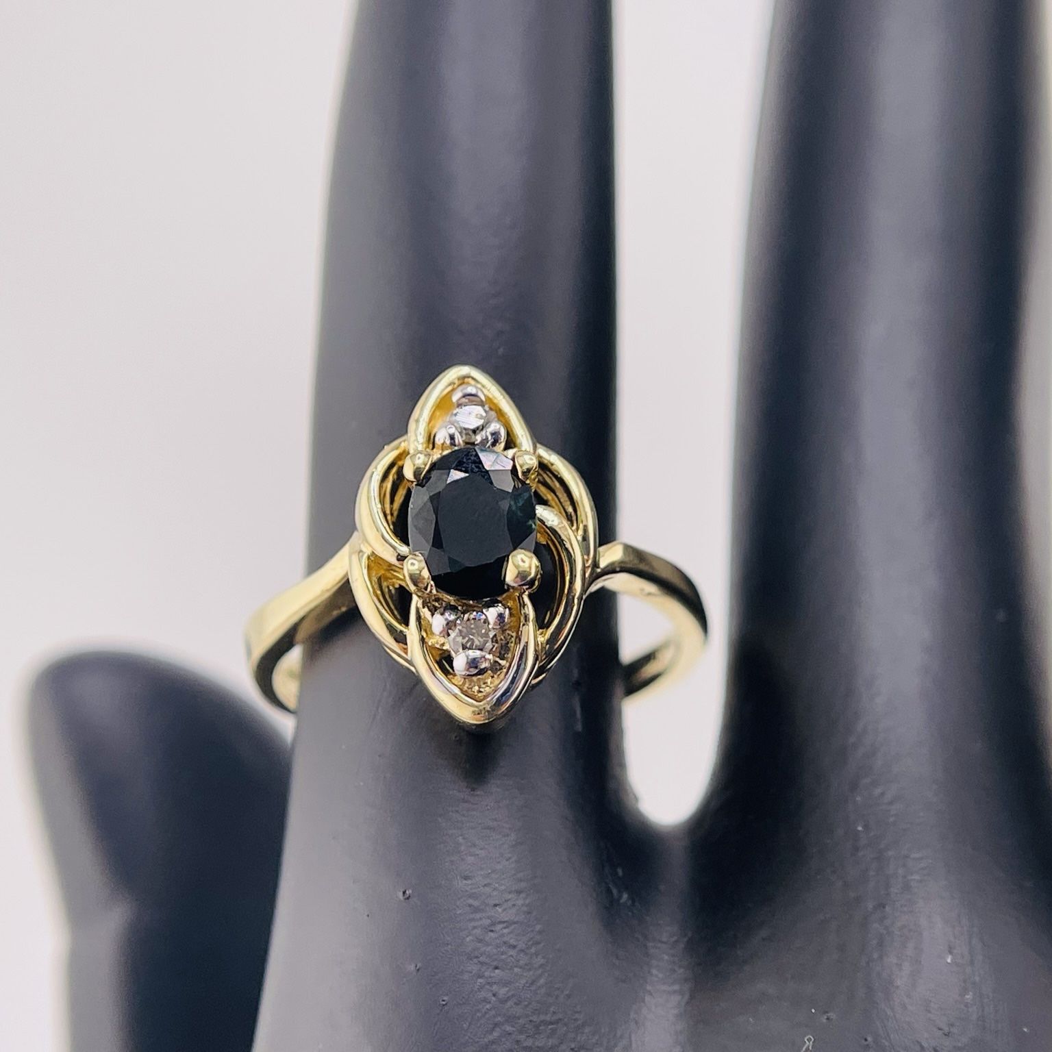14K Yellow Gold Ring With Black Onyx And Diamonds 
