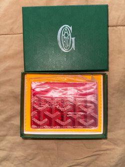 NEW Goyard Saint Sulpice Card Holder Wallet Red Leather Canvas + BOX