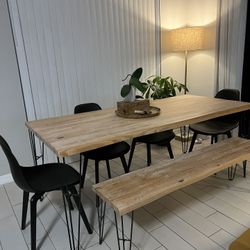 Dining Table Set – Like New (Table + Bench + 4 Chairs)
