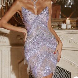 Jaimarie Rhinestone Fringe Mini Dress