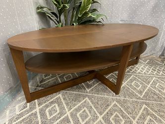 Walnut Finish Wooden 2 Tier Oblong Coffee Table