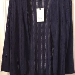 Dana Buchman Open Stitch Navy Blue Light Weight Cardigan (NWT)