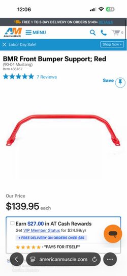 99-04 Mustang BMR Front Bumper Support; Red