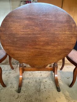 Vintage Duncan Phyfe Style Lyre Base Dining Table and Chairs